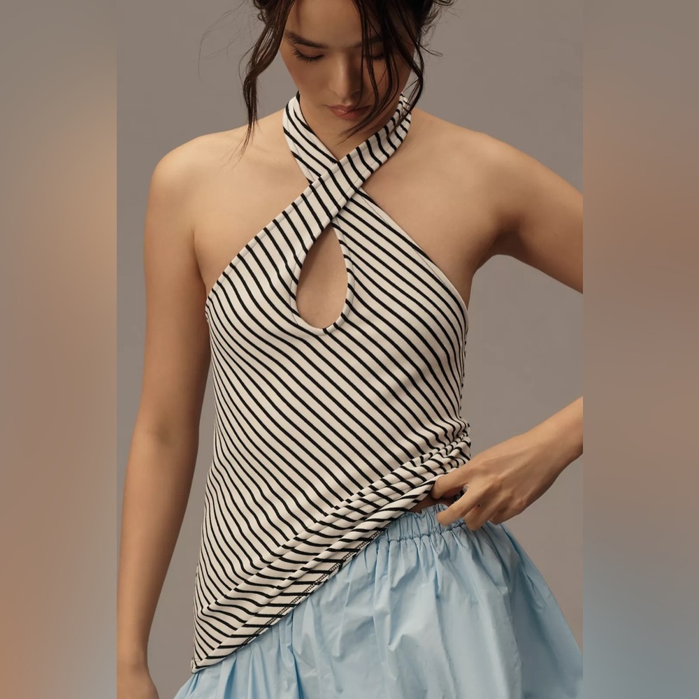 ANTHROPOLOGIE Maeve Twist-Front Halter Striped Top NWT Size Small